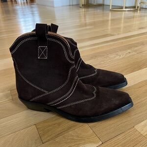 GANNI x Levis Brown Suede Cowboy Boots